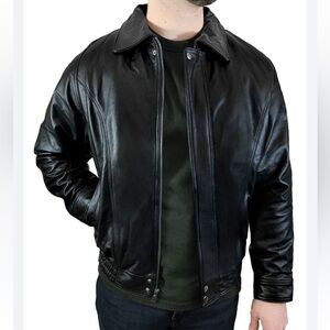 Pelle Studio Men's Black Leather Bomber Jacket